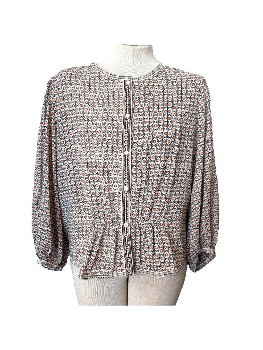 NWT $138 MAX STUDIO London Womens XL Cream Black Coral Coquette Top Blouse-lpb43
